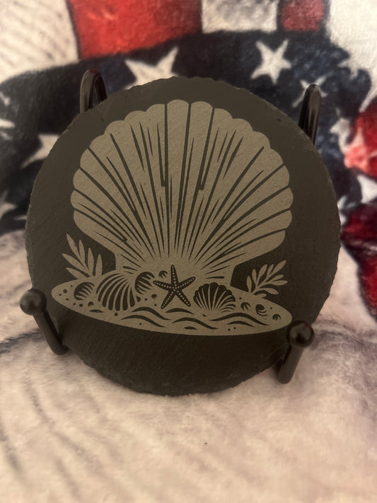 Bayside Beauty Scallop Design Slate Coaster