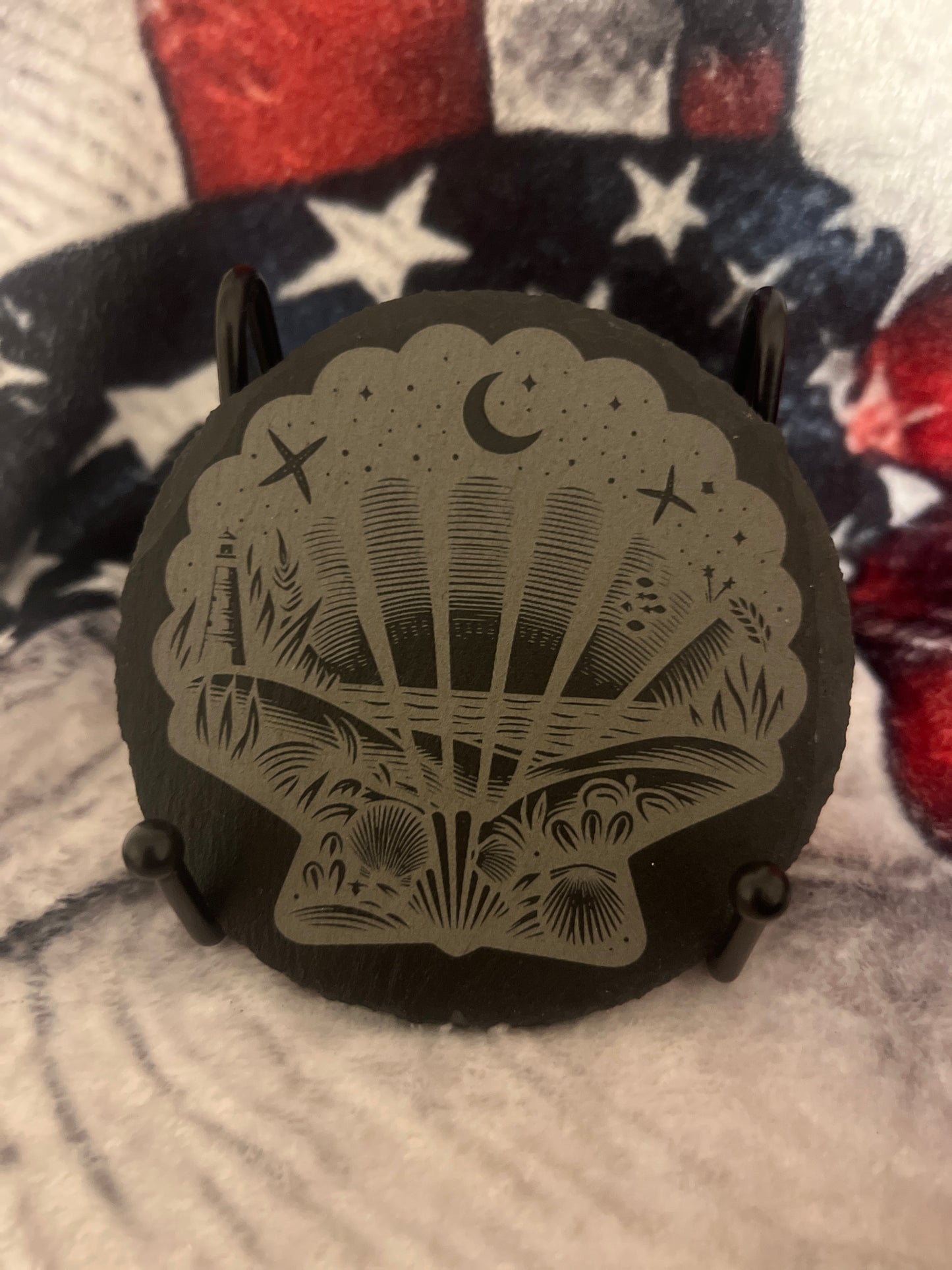 Shimmering Whispers Scallop Design Slate Coaster