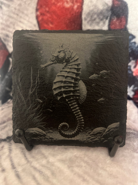 Sea Horse Design Slate Coaster